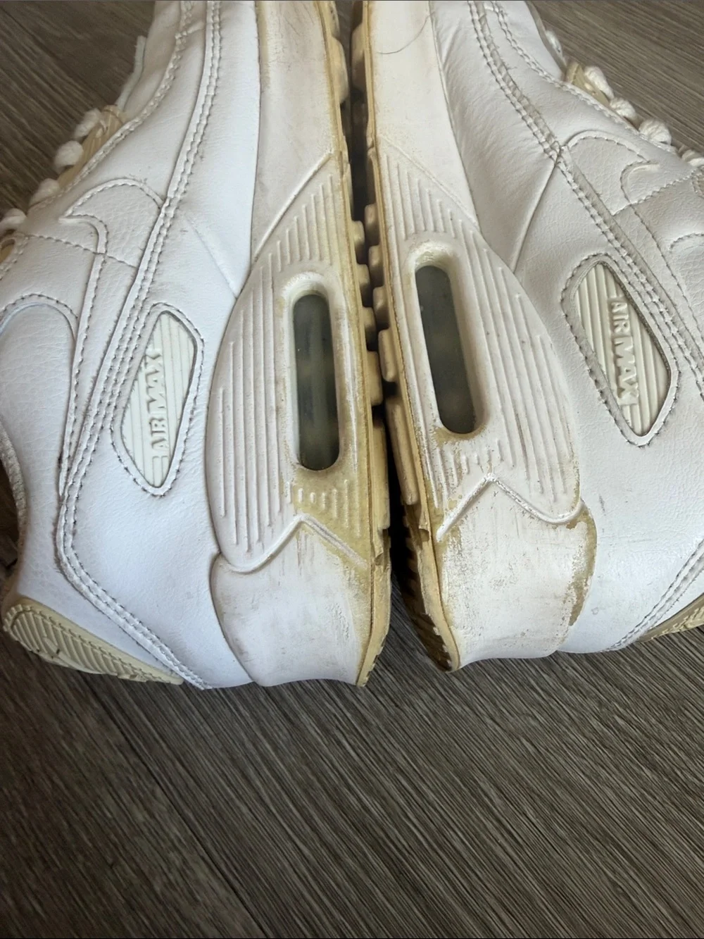 Nike Air Max 90 White/Beige Leather Sneakers  Size 6.5 W/ 5 Y